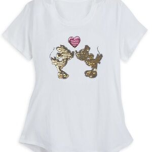 Disney Parks White Sequin T-Shirt with Mickey & Minnie Ladies